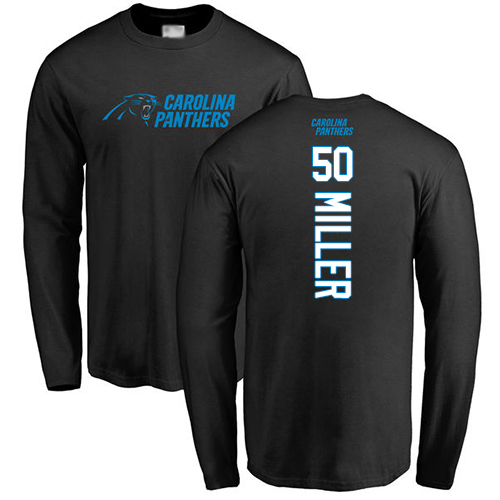 Carolina Panthers Men Black Christian Miller Backer NFL Football #50 Long Sleeve T Shirt
